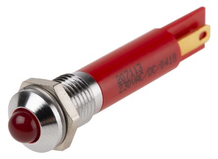 RS PRO Indicador LED, Rojo, Lente Prominente, Marco Cromo, Ø Montaje 8mm, 230V Ac, 3mA, 5000mcd