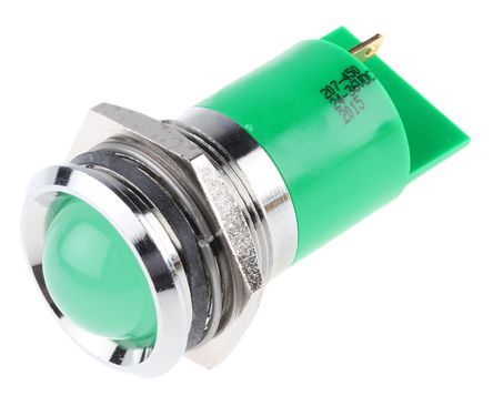 RS PRO Voyant LED Lumineux Vert, Dia. 22mm, 24 → 36V C.c.