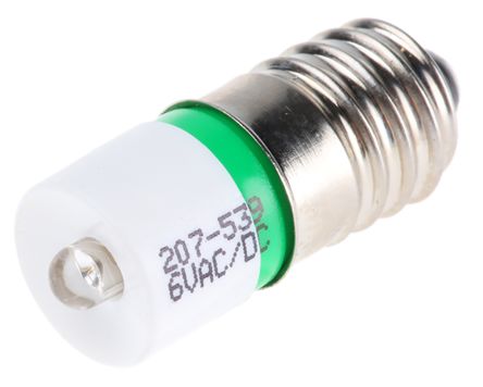 RS PRO LED Signalleuchte Grün, 6V Ac/dc / 1610mcd, Ø 10mm X 25.25mm, Sockel E10