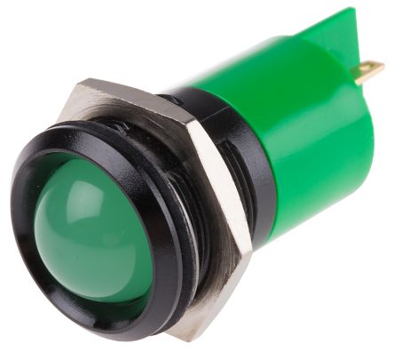 RS PRO Green Panel Mount Indicator, 22mm Mounting Hole Size, Solder Tab Termination