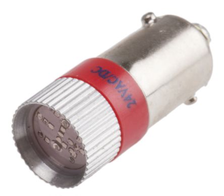 RS PRO Lampada Per Indicatori, Lunga 28mm, Ø 10mm, 24V Ca/cc, Luce Color Rosso, 110/105mcd, Multichip Da 100000h Con