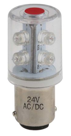 RS PRO Lampada LED Per Torrette, Lunghezza 42 Mm, Ø 20mm, 24 V C.a./c.c., 6 Chip LED Da 350mcd, Luce Rossa, Lampada Da