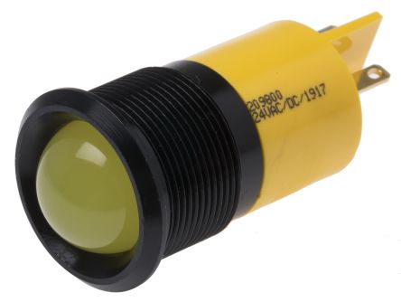 RS PRO Yellow Panel Mount Indicator, 22mm Mounting Hole Size, Solder Tab Termination