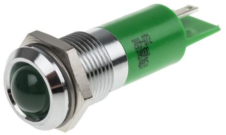 RS PRO Indicador LED Intermitente, Verde, Lente Prominente, Marco Cromo, Ø Montaje 14mm, 24V Dc, 20mA, 40mcd