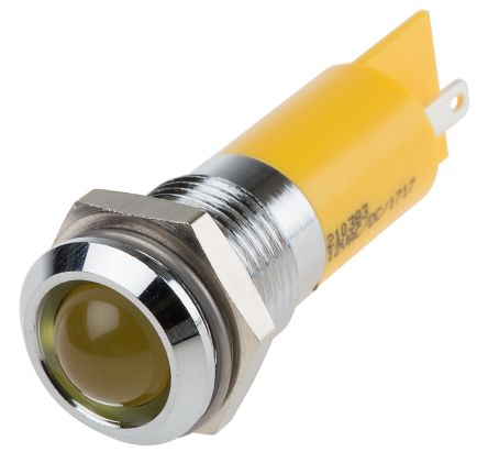 RS PRO Yellow Panel Mount Indicator, 12V, 14mm Mounting Hole Size, Solder Tab Termination