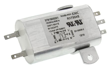 Roxburgh EMC RX730 Entstörfilter, 250 V Ac, 1A, Gehäusemontage, Flachstecker, 1-phasig 0,24 MA / 60Hz