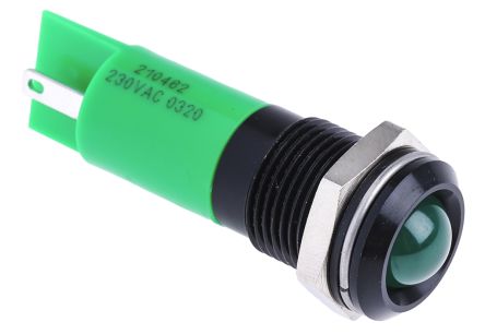 RS PRO Voyant LED Lumineux Vert, Dia. 14mm, 230V C.a., IP67