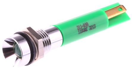 RS PRO 绿色LED面板指示灯, 110V 交流, 6mA, 8mm安装孔径