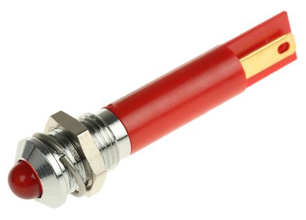 RS PRO Red Panel Mount Indicator, 12V Dc, 8mm Mounting Hole Size, Solder Tab Termination
