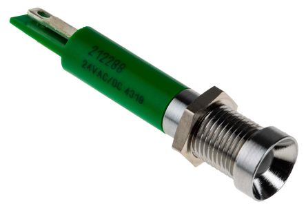 RS PRO Indicatore Da Pannello Verde A LED, 24V Ca/cc, IP67, Ad Incasso, Foro Da 8mm