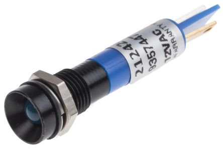 RS PRO LED Schalttafel-Anzeigelampe Blau 12V, Montage-Ø 8mm, Lötanschluss