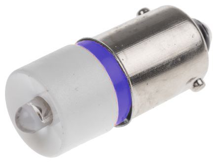 RS PRO Lampada Per Indicatori, Lunga 24mm, Ø 10mm, 24V Ca/cc, Luce Color Blu, 490mcd, Chip Singolo Da 100000h Con Base