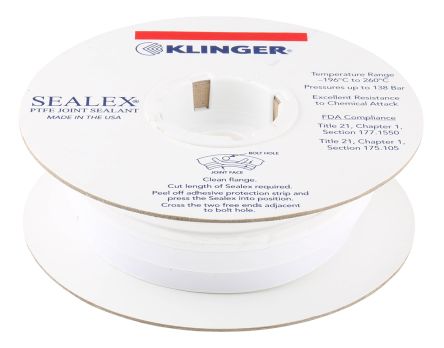 Klinger PTFE Band Weiß, 5mm X 14mm, Länge 5m, -200°C → +250°C