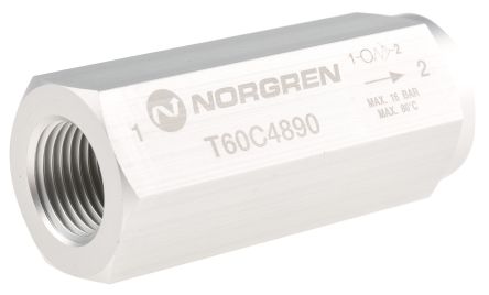 Norgren T60 系列 G 1/2 铝 气动关闭阀, 23.2L/s流量, 16bar最大输入压力