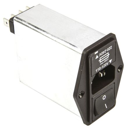 Schaffner C14 IEC Filter Stecker Mit 2-Pol Schalter 5 X 20mm Sicherung, 250 V Ac / 6A, Tafelmontage /