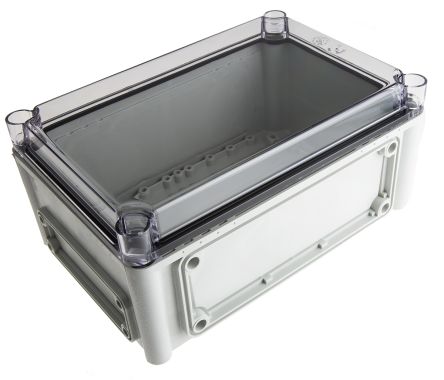 Fibox EK Series Grey Polycarbonate Enclosure, IP66, IP67, Flanged, Transparent Lid, 280 X 190 X 130mm