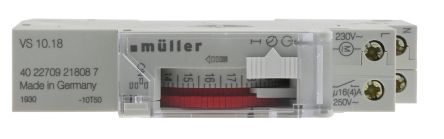 Muller Müller Analog DIN-Schienen-Zeitschaltuhr, Minuten, 230 Vac, 1-Kanal, 96 Speicherplätze