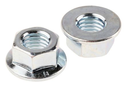 RS PRO, Bright Zinc Plated Steel Flanged Hex Nut, DIN 6923, M10