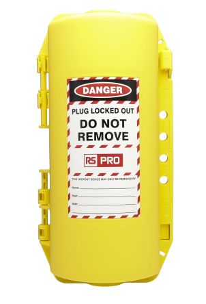 RS PRO Yellow 4-Lock Polypropylene Plug Lockout, 9mm Shackle, 115mm Attachment