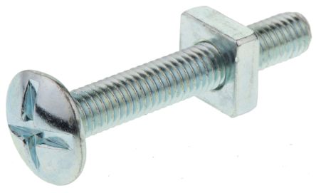 RS PRO Bright Zinc Plated Steel Roofing Bolt, M6 X 40mm