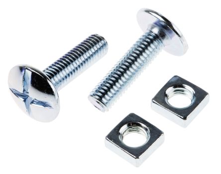 ZINC & CLEAR PACK OF 50 MUSHROOM HEAD ROOFING BOLTS WITH SQUARE NUTS M6 X 20mm