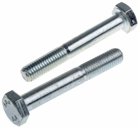 RS PRO Clear Passivated, Zinc Steel, Hex Bolt, M10 X 70mm