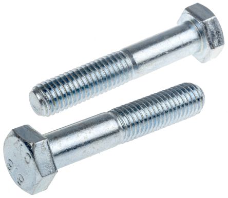 RS PRO Clear Passivated, Zinc Steel, Hex Bolt, M12 X 65mm