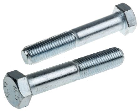 RS PRO Clear Passivated, Zinc Steel, Hex Bolt, M12 X 100mm
