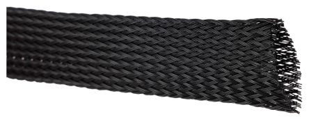 RS PRO Expandable Braided Polyester Black Cable Sleeve, 20mm Diameter