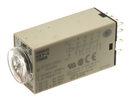 欧姆龙 Omron 时间继电器, H3Y-4 系列, 200 → 230V 交流, 4触点, 时间范围 2 → 60s