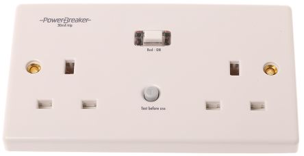 Power Breaker Conector Hembra RCD 2 Módulos, 230 V Ac, 13A De Color Blanco