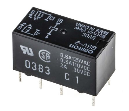 Omron PCB Mount Signal Relay, 5V Dc Coil, 2A Switching Current, DPDT