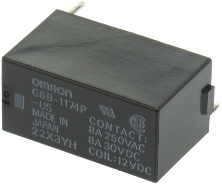 Omron PCB Mount Power Relay, 12V Dc Coil, 8A Switching Current, SPST