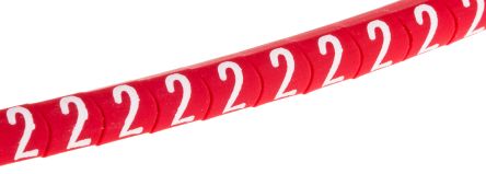 HellermannTyton Helagrip Kabel-Markierer, Aufsteckbar, Beschriftung: 2, Weiß Auf Rot, Ø 1mm - 3mm, 3.5mm X 3,3 Mm, 1000