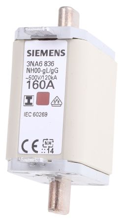 Siemens NH-Sicherung NH00, 500V Ac / 160A, GG CSA 22.2, IEC EN 60269, VDE 0636