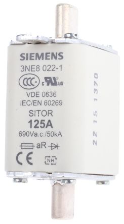Siemens Fusibile Con Linguette Centrate,, 125A, Fusibile NH00, Standard DIN 43620, IEC 60269-2-1, VDE 0636, Cat. AR