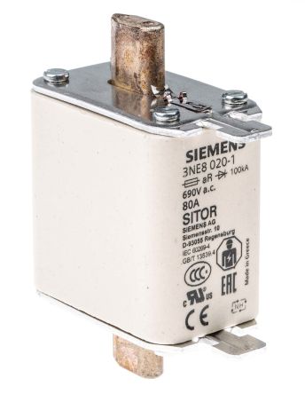 Siemens 3NE Sicherungseinsatz NH00, 690V Ac / 80A, AR DIN 43620, IEC 60269-2-1, VDE 0636