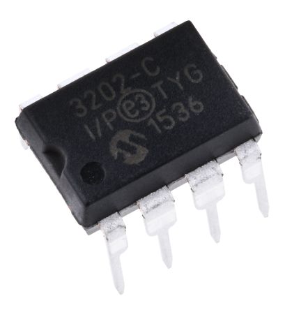 Microchip 12 位模数转换器, 双路, 串行 （SPI）接口, 伪差分、单端输入, 8引脚