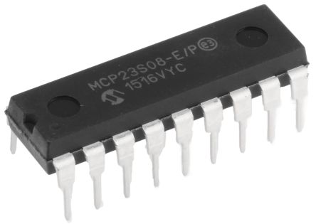 Microchip 8通道I/O扩展器, SPI接口, PDIP封装, 通孔安装