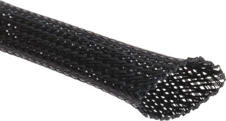 RS PRO Expandable Braided PET Black Cable Sleeve, 25mm Diameter, 10m Length