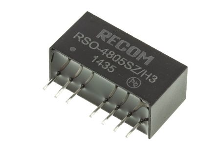 Recom RSO DC-DC Converter, 5V Dc/ 200mA Output, 36 → 72 V Dc Input, 1W, Through Hole, +85°C Max Temp -40°C Min