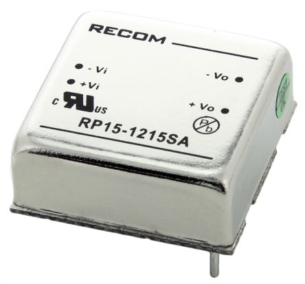 Recom RP15 A DC/DC-Wandler 15W 12 V Dc IN, 15V Dc OUT / 1A 1.6kV Dc Isoliert