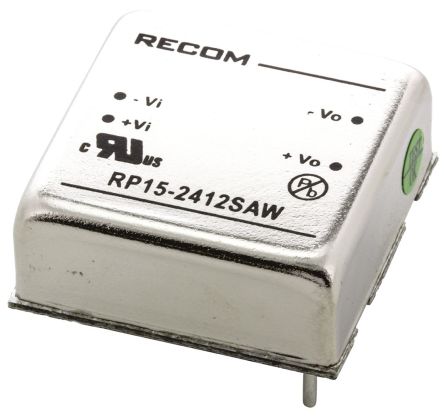 Recom RP15-AW DC/DC-Wandler 15W 24 V Dc IN, 12V Dc OUT / 1.3A 1.6kV Dc Isoliert