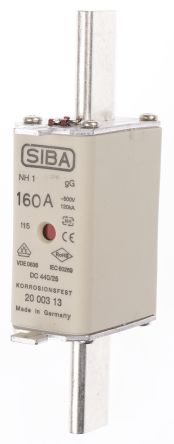 SIBA 刀型触头熔断器, NH系列, 160A电流, 500V 交流, 135mm总长