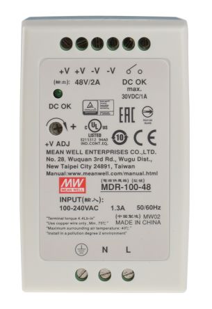 MEAN WELL MDR Switch-Mode DIN-Schienen Netzteil 100W, 85 → 264V Ac, 48V Dc / 2A