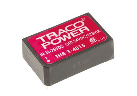 TRACOPOWER THB 3 DC/DC-Wandler 3W 48 V Dc IN, 24V Dc OUT / 125mA 4kV Ac Isoliert
