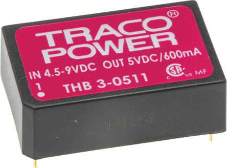 TRACOPOWER THB 3 DC/DC-Wandler 3W 5 V Dc IN, 5V Dc OUT / 600mA 4kV Ac Isoliert