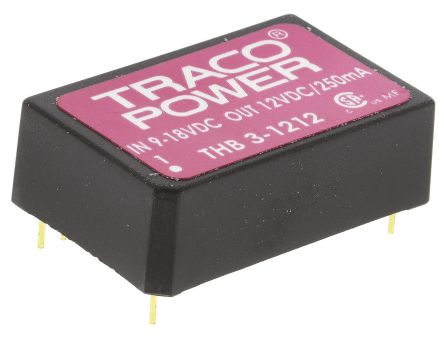 TRACOPOWER THB 3 DC/DC-Wandler 3W 12 V Dc IN, 12V Dc OUT / 250mA 4kV Ac Isoliert