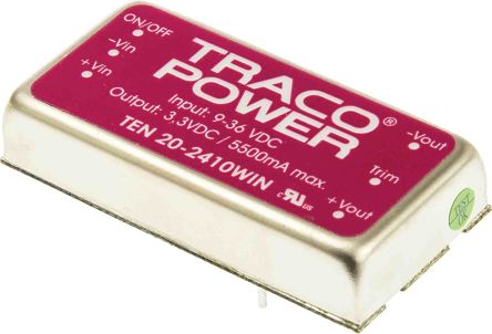 TRACOPOWER TEN 20WIN DC/DC-Wandler 20W 24 V Dc IN, 3.3V Dc OUT / 5.5A 1.5kV Dc Isoliert