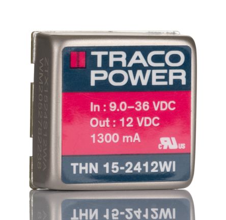 TRACOPOWER THN 15WI DC/DC-Wandler 15W 24 V Dc IN, 12V Dc OUT / 1.3A 1.6kV Dc Isoliert